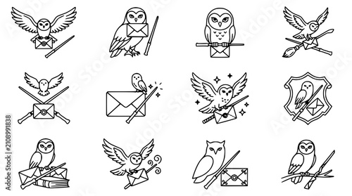 Konstfotografi Magical Owls Delivering Mail - Enchanted Post Service Icons