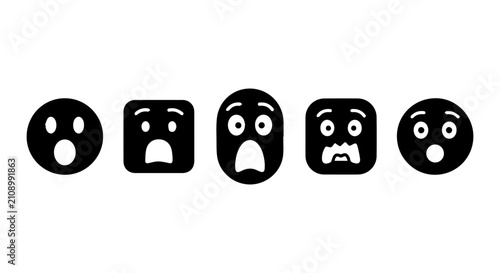Foto Scared Face Icons, Shocked Emoji Set, Fearful Expression Vector Graphics, Black