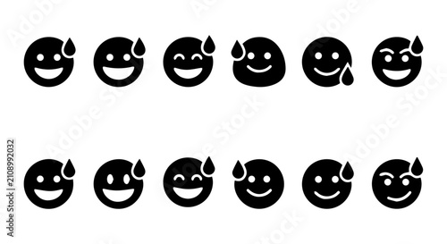 Fotografija Sweating Emoji Icons, Nervous Face Emoticons, Worried Smileys, Anxiety Symbols,
