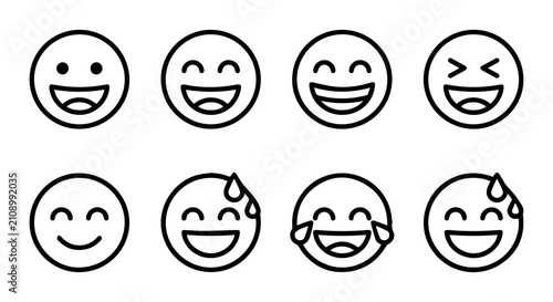 Принти на полотні Set of 8 Happy Emoji Faces, Joyful Expressions, Laughter Icons, Vector Graphics