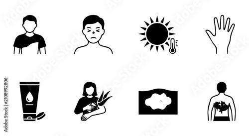 Tableau sur toile Allergy Symptoms Vector Icons: Skin Rash, Sunburn, Hay Fever, Insect Bites, Crea