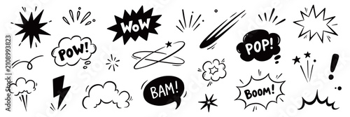 Obraz na płótnie Comic cartoon line splash set