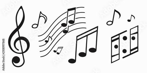 Cuadro en lienzo Musical notes, treble clef, quavers, and eighth rests on white background, music