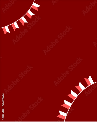 Red and white Indonesian flag bunting arranged along curved lines in opposite corners on a dark red background, suitable for Independence Day and national celebration designs.