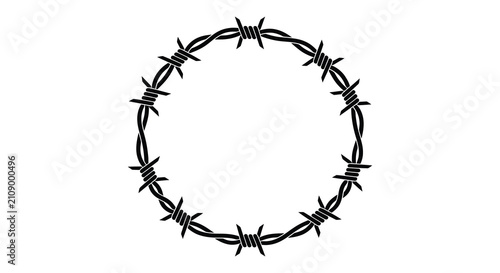 Bild auf Leinwand Circular Barbed Wire Frame In Black Silhouette