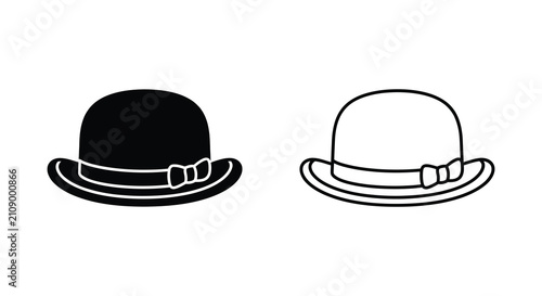 Bild auf Leinwand Two bowler hats black fill and line art silhouette
