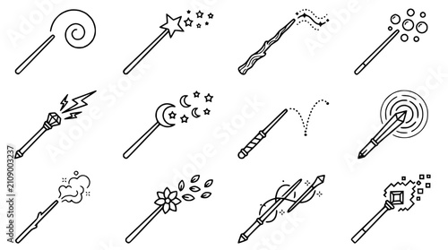 Canvas-taulu Collection of magical wands, fantasy icons, enchantment tools, wizard staff, spe