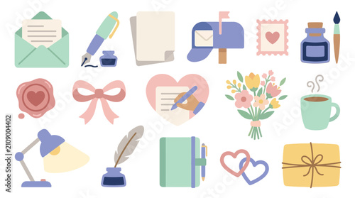 Fotografía Collection of charming illustrations representing correspondence, writing, and heartfelt messages