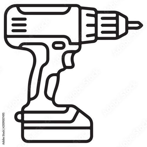 Cordless Drill Tool Outline Icon for Construction and Diy Apps