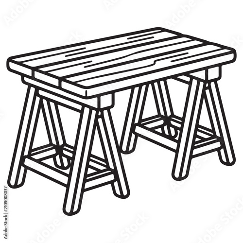 Construction Sawhorse Table Outline Icon for Industrial Work Ui Design