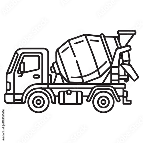 Concrete Mixer Truck Outline Icon Construction Transportation Ui