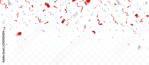 Vector Falling red and white or silver confetti, celebration banner with empty space for template 