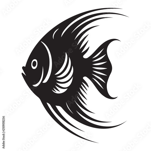 Tropical Angelfish Silhouette Aquatic Marine Illustration
