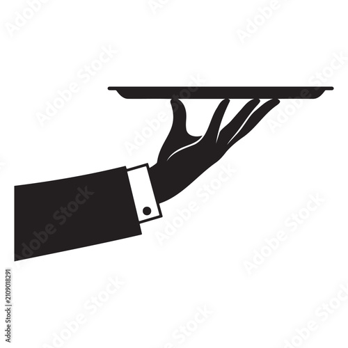 Waiter Hand Holding Serving Tray Silhouette Illustration