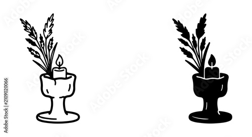 Obraz na płótnie Candle and Wheat Vector Icons, Religious Symbol, Baptismal Element, Spiritual De