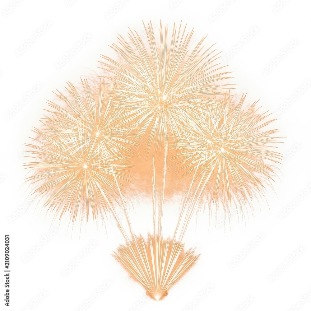 Obraz premium Peach Orange Fireworks Burst Illustration Isolated on White Background for Celebration and Festive Design