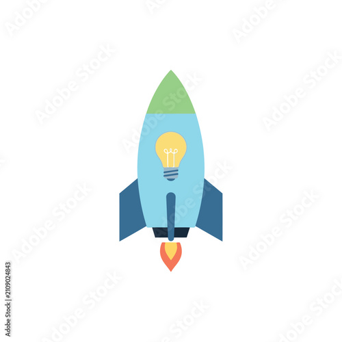 Rocket launch with lightbulb for creative startup idea