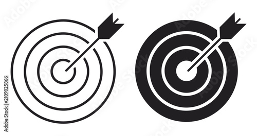 Bild auf Leinwand Target and Bullseye Icon: A clean and minimalist icon set featuring two targets with arrows precisely hitting the bullseye, symbolizing accuracy, focus, and success
