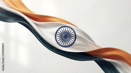 Waving indian flag ribbon representing freedom and independence movement.