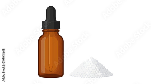 Vászonkép Amber Homeopathy Dropper Bottle with White Pellets