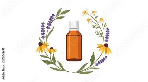 Принти на полотні Amber Tincture Bottle with Purple and Yellow Wild Flowers