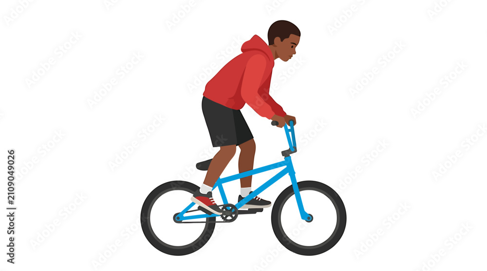 Obraz premium Asian Boy Performing Wheelie on Yellow BMX Bike