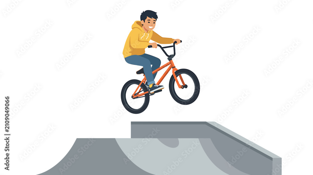 Obraz premium Asian Boy Performing Bunny Hop on Orange BMX Bike
