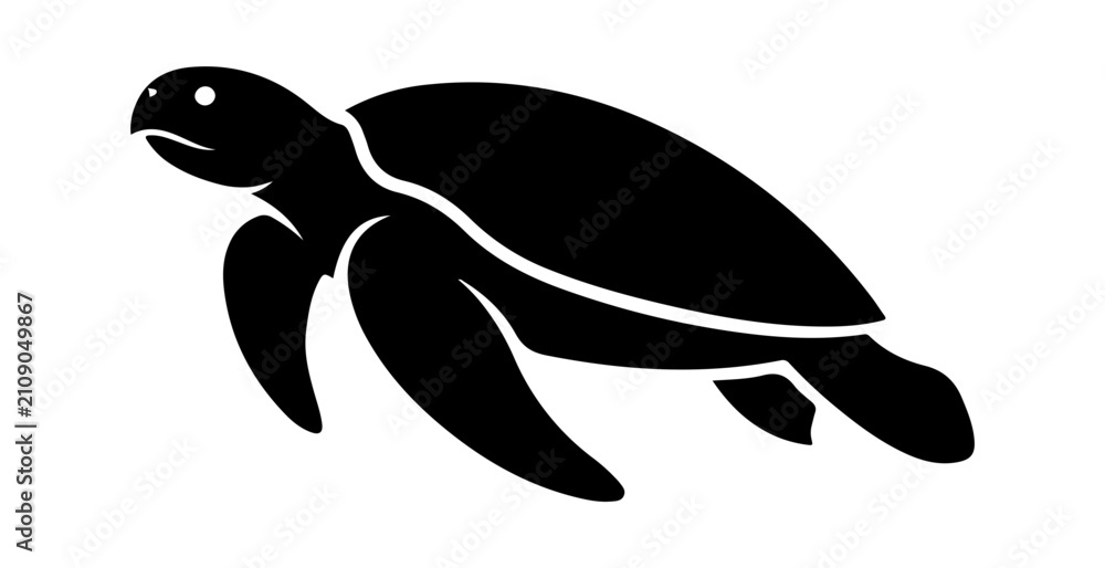 Fototapeta premium Black sea turtle swimming silhouette