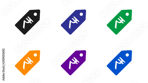 Indian Rupee Price Tag Icon Set – Colorful Currency Label Symbols for Finance and Shopping Design