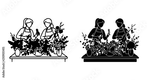 Canvastavla Two Florists Arranging Flowers, Floral Design, Botanical Art, Handcrafted Bouque