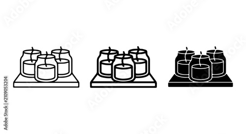 Candle Icons Set, Scented Jar Candles, Aromatherapy Decor, Minimalist Vector Graphics