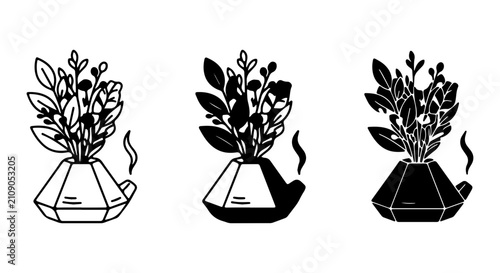 Geometric Planter Icons, Minimalist Botanical Vector Art, Modern Floral Design Elements