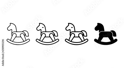 Rocking Horse Icons, Toy Horse Vector Graphics, Childhood Nostalgia Symbols, Playful Animal Silhouettes