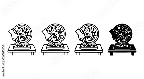 Waffle Making Icons, Breakfast Food Preparation, Culinary Process Vector Set, Sweet Pastry Creation