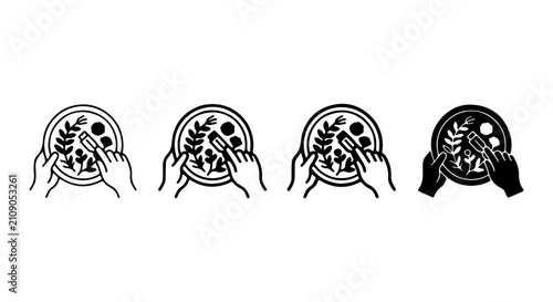 Food Preparation Icons, Healthy Eating Vector Graphics, Culinary Icons, Organic Meal Icons, 4 Styles