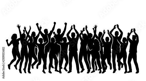 Konstfotografi A large group of people cheering and celebrating together in silhouette