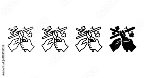 Obraz na płótnie Gardening Pruning Shears Icon Set, Hand Trimming Plant Branches, Vector Illustra