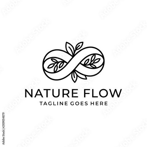 Foto Black nature logo featuring an infinity loop entwined with leaves