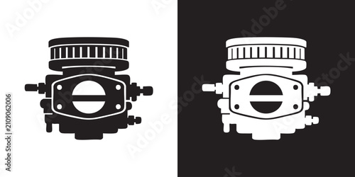 Bild auf Leinwand Black and White Carburetor Silhouette Icon - Automotive Engine Part Vector, Mini