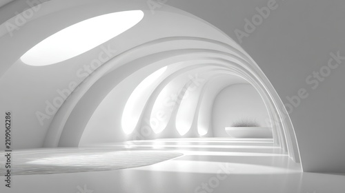 Modern architectural interior with curved design and bright natural lighting