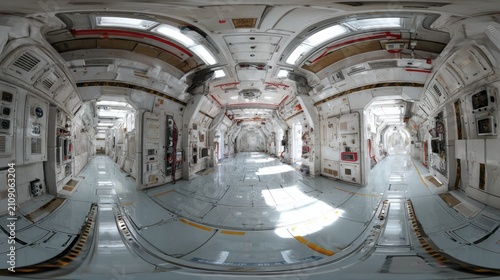 Futuristic interior space station corridor digital render science fiction