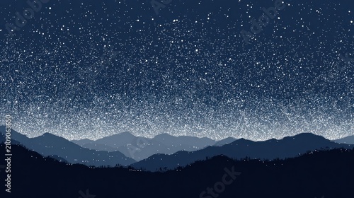 Night sky above mountain silhouette sparkling starry background illustration