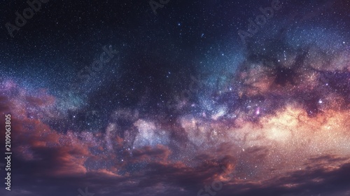 Cosmic cloudscape night sky with stars and dramatic colors