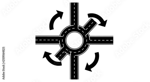 Vector illustration of roundabout road intersection icon with arrows for traffic flow on a transparent background