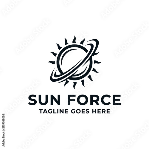 Power solar energy brands with a dynamic sun orbit logo. Ideal for sustainable tech firms.