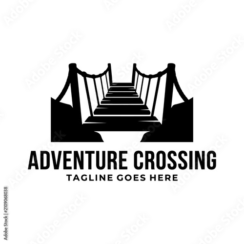 Perspective view of a rope bridge for travel, challenge, and adventure concepts.