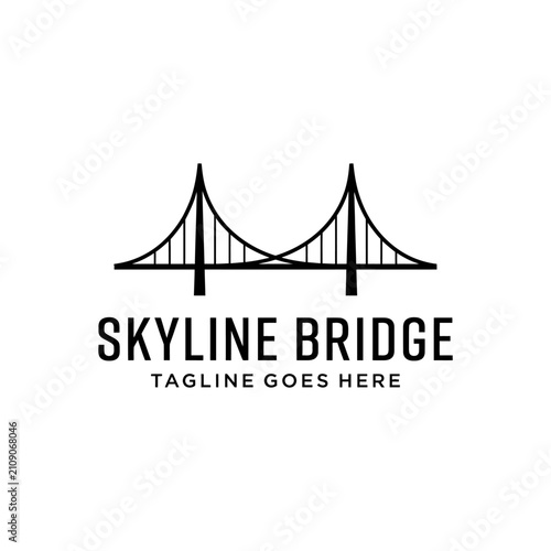 Stylized suspension bridge icon for urban infrastructure and engineering identity.