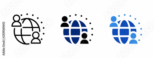 Global network icon set business communication world connection vector line glyph isolated
