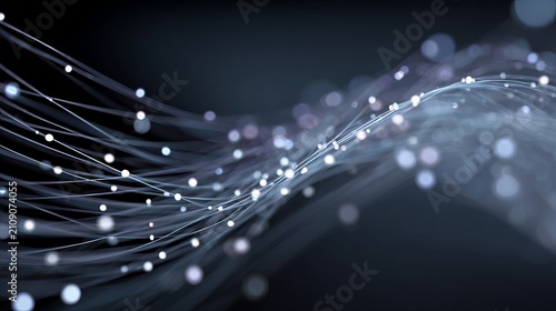 Futuristic abstract digital wave of particles forming network connection technology background in 3d rendering