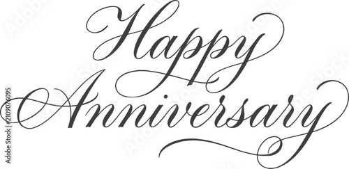 Happy anniversary elegant calligraphy script lettering design for romantic greeting cards and celebration banners